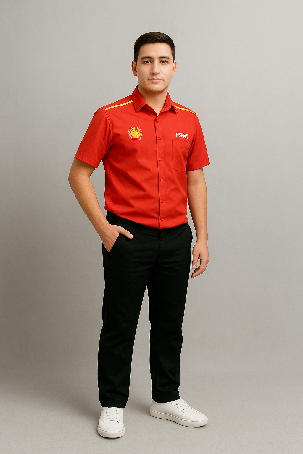camisa social. posto de combustível